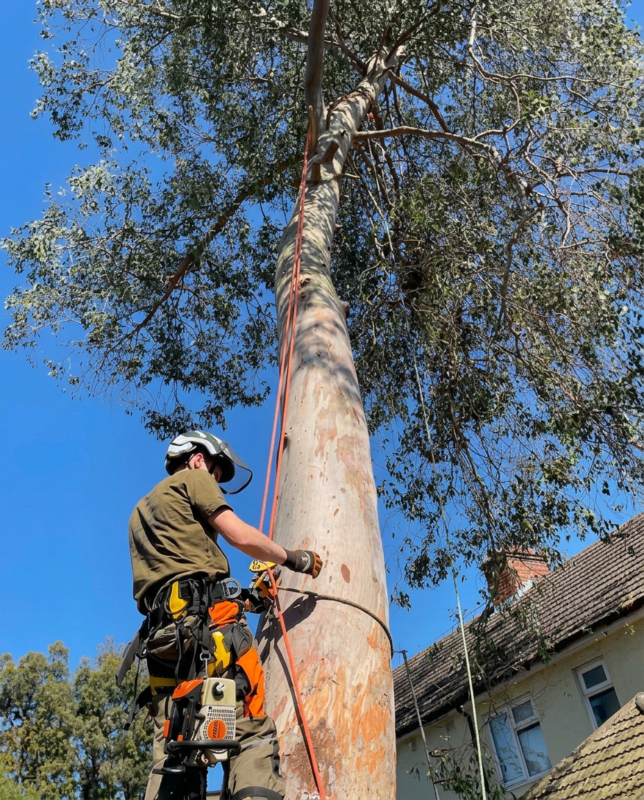 AS Tree & Landscapes arborist carrying out professional climbing and rigging work